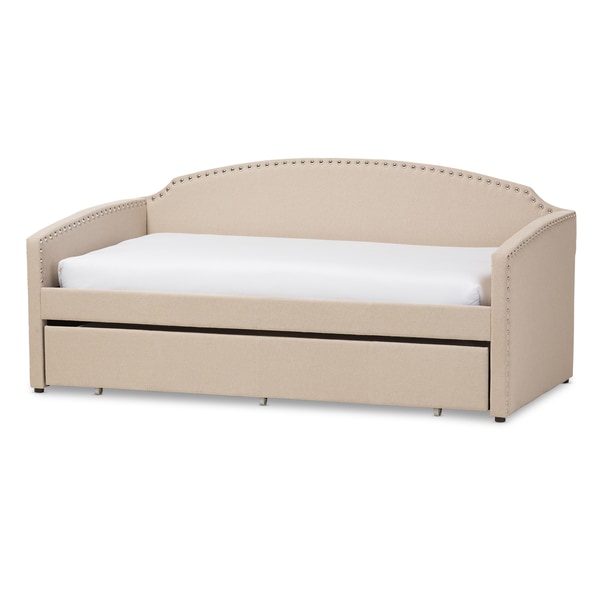 Baxton Studio Lefteris Nailhead Trim Arched Twin Daybed with Trundle