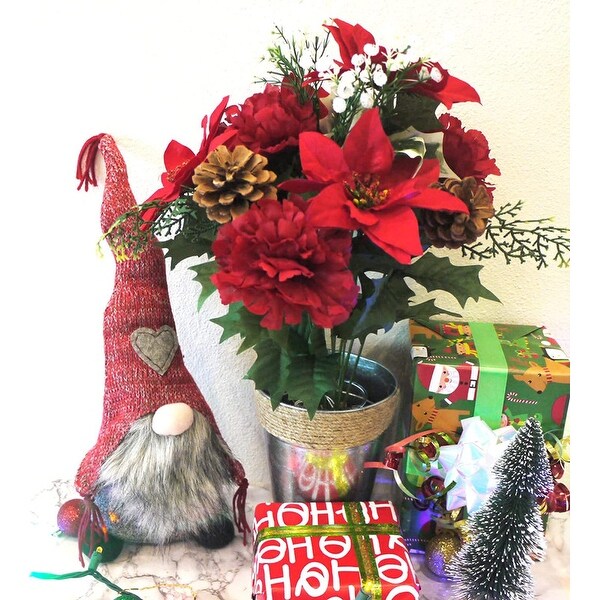 Artificial Winter Frost Seasonal Mixed Bush Holiday , Red , ABN4B016-RED