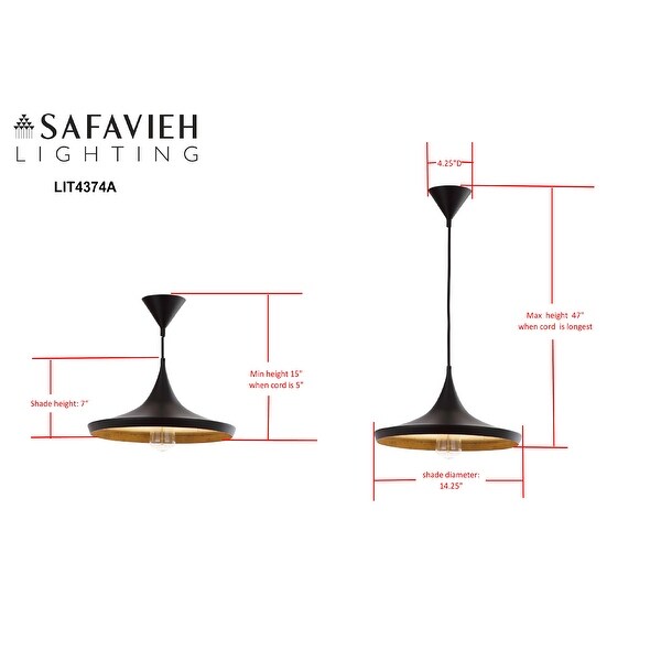 SAFAVIEH Lighting Bowman Adjustable 1-light Edison Bulb Pendant - 14.25"x14.25"x15-47"