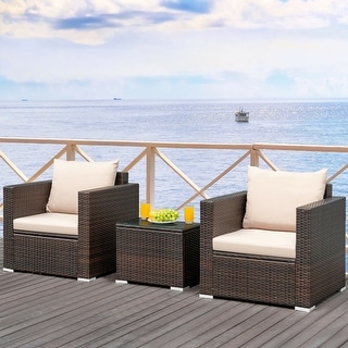 Costway 3PCS Patio Rattan Furniture Set Conversation Wicker Sofa Set