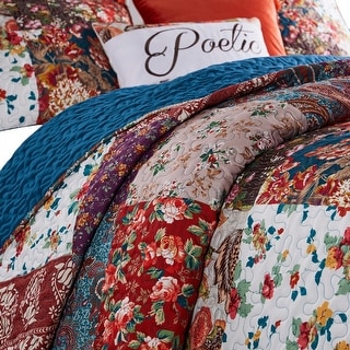 Riga 3 Piece Floral Print Fabric Full Queen Quilt Set, Multicolor