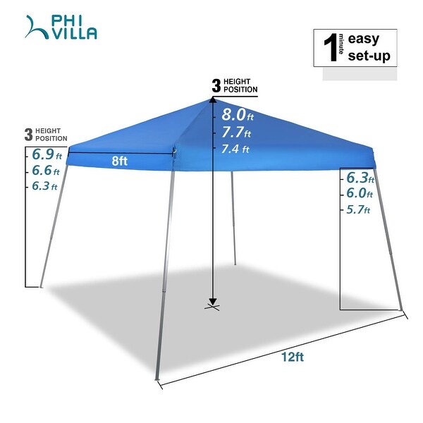 PHI VILLA 12' x 12' Slant Leg Pop-up Canopy, 81 Sq. Ft of Shade, Instant Folding Canopy, Blue - 12x12ft