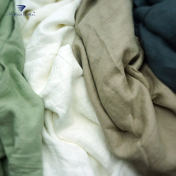 Highland Feather 100% French Linen Sheet Set - 1 Flat Sheet & 1 Fitted Sheet & 2 Pillowcases - Classic Luxury (165gsm)