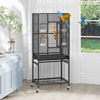 53 inches Bird Cage, Parakeet Cage for Parrot, Cockatiel, Flight cage for Birds with Rolling Stand (2 Extra Birdcage Covers)
