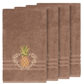 Authentic Hotel and Spa Turkish Cotton Pineapple Embroidered Latte Brown 4-piece Bath Towel Set