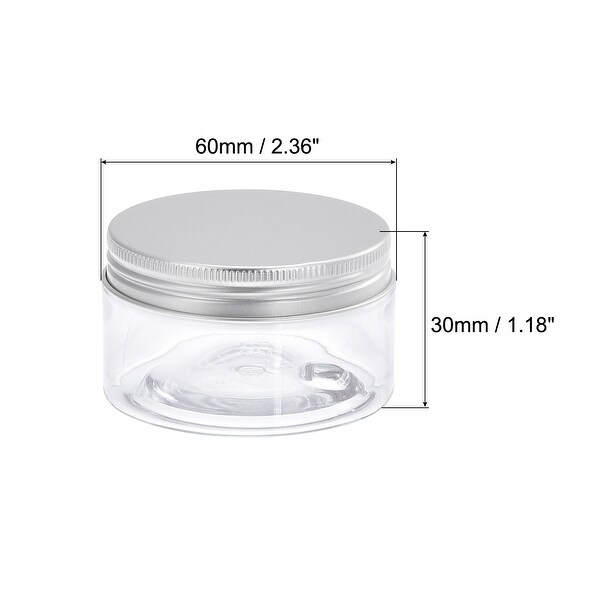 Round Plastic Jars with Aluminum Screw Top Lid, Silver Tone, 12Pcs - Clear
