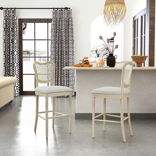 Homylin Upholstered Rattan Back Side High Bar Chairs( Set of 2)