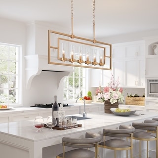 Velus 37.5 inches Modern Large 6-light Linear Kitchen Chandelier Rectangle Ceiling Lights for Dining Room - L37"*W5"*H21"