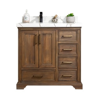 Willow Collections 36 x 22 Charlotte Teak Wood Left Offset Single Bowl Sink Bathroom Vanity with 2 in Countertop