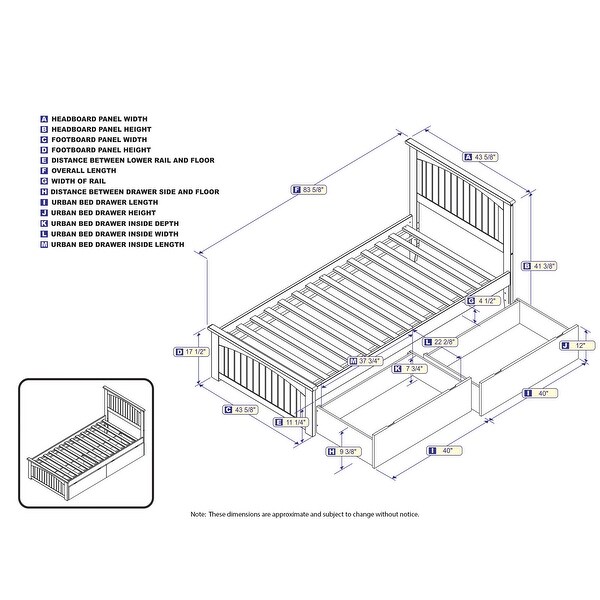 Nantucket Twin XL Platform Bed with Matching Foot Board with 2 Urban Bed Drawers in Espresso