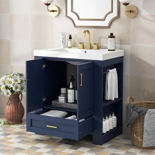 Modern 30'' Bathroom Vanity with Separate Basin Sink and Double-Sided Storage Shelf