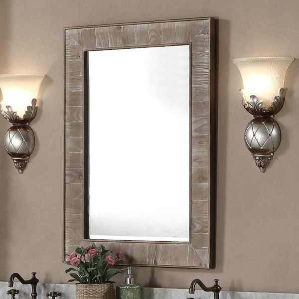Rustic Style 26-inch wide Rectangular Wall Mirror - Brown - A/N