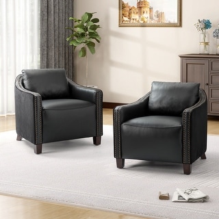 Retro industrial genuine leather barrel chair with nailhead Set of 2 by HULALA HOME