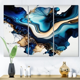 Designart "Abstract Marble Geode Blue II" Abstract Marble Canvas Art Print - 3 Panels
