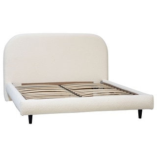 Allison Natural White Boucle Curved Panel Headboard Platform Bed