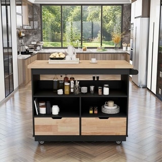 Kitchen Cart Rolling Mobile Kitchen Island Solid Wood Top