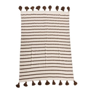 Striped Cotton Throw Blanket with Tassels