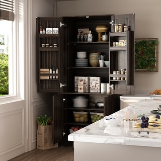 Space-Saving Storage Solution Pantry Cabinet w/Dark Wood Grain Kitchen - 31.5"Wx23.6“Dx78.7"H