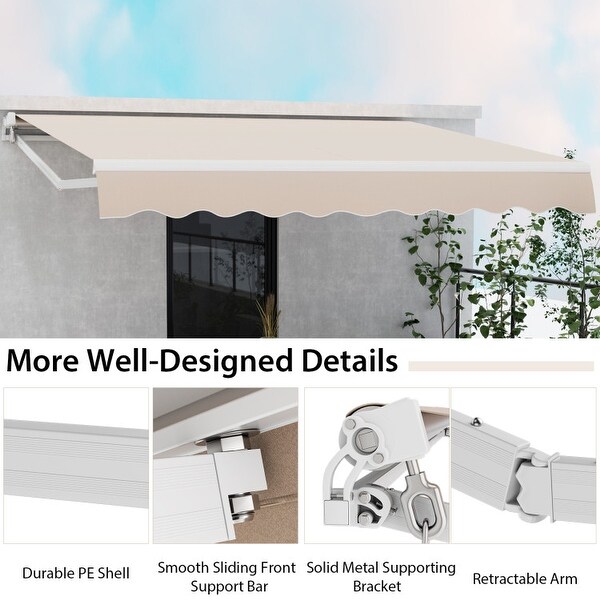 12'x 10' Retractable Patio Awning Aluminum Sunshade Shelter-Beige