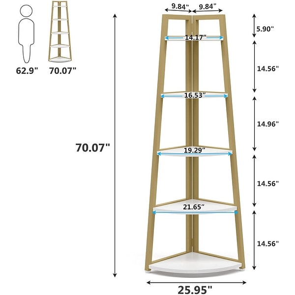 70 inch Tall Corner Shelf 5 Tier Corner Bookshelf Ladder Bookcase