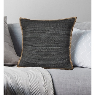 LR Home Solid Anthracite Gray Jute Bordered Throw Pillow