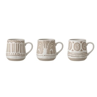 Handpainted Underglaze Beige Stoneware Mug (Set of 3 Styles)