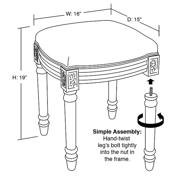 Tan Bird Watch Vanity Stool with antique white finish