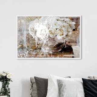 Oliver Gal 'Serving Roses' Floral and Botanical Framed Wall Art Prints Florals - White, Gold
