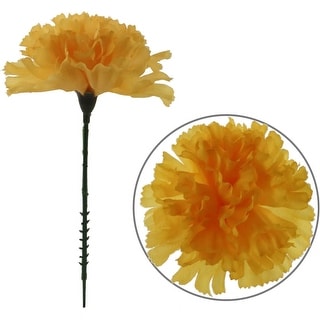100 Gold Silk Carnation Picks - 3.5" Heads, Unattached 5" Stems - 3.5" Carnation Heads with Unattached 5" Stems