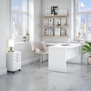 Echo L Bow Front Desk with Mobile File Cabinet from Office by kathy ireland