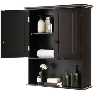 Costway Wall Mount Bathroom Cabinet Wooden Medicine Cabinet Storage