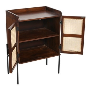 Modern Wood and Metal Bar Cabinet with Cane Panels