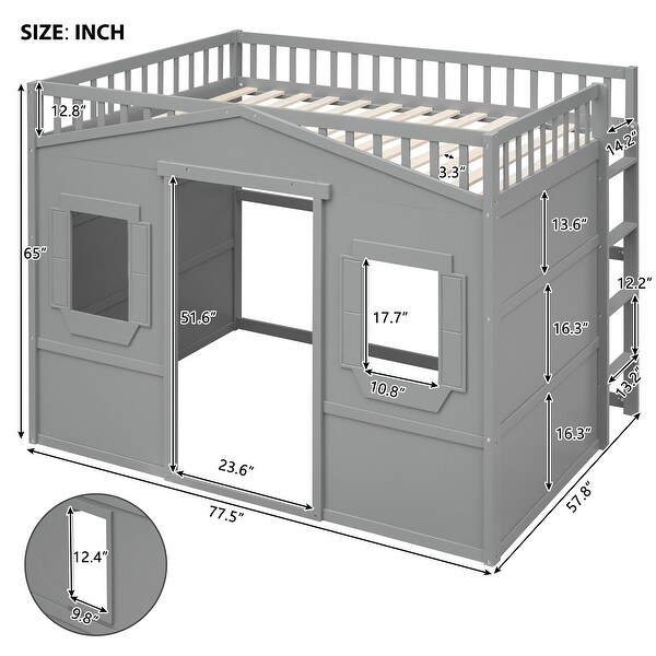 Full Size House Loft Bed With Ladder|Grey
