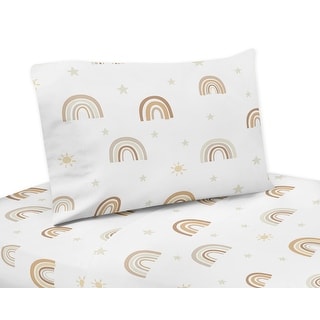 Neutral Boho Rainbow Queen Sheet Set Mustard Yellow Pumpkin Orange Bohemian Sunshine Modern Vintage Beige Gold Taupe Tan 4pc