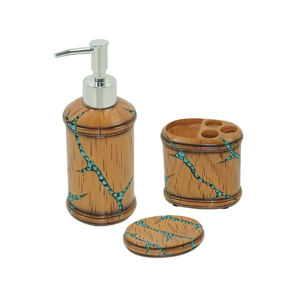 HiEnd Accents Turquoise Inlay 3 PC Bathroom Set - Tan, Turquoise