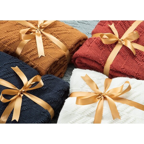 Rust Throw Blanket with Tassels - Acrylic Knitted Super Soft