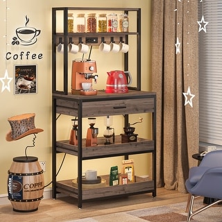 5-Tier Bakers Rack with Power Outlets for Kitchen with Storage Shelves and Drawers, Coffer Bar Station