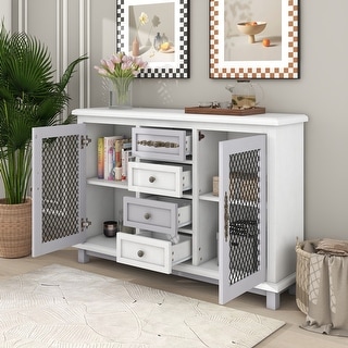 Cabinet with 4 Drawers of the Same Size and 2 Iron Mesh Doors - N/A