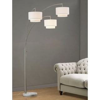 Broadway 3 Light Arch Floor Lamp, Brushed Nickel Finish with White Shades