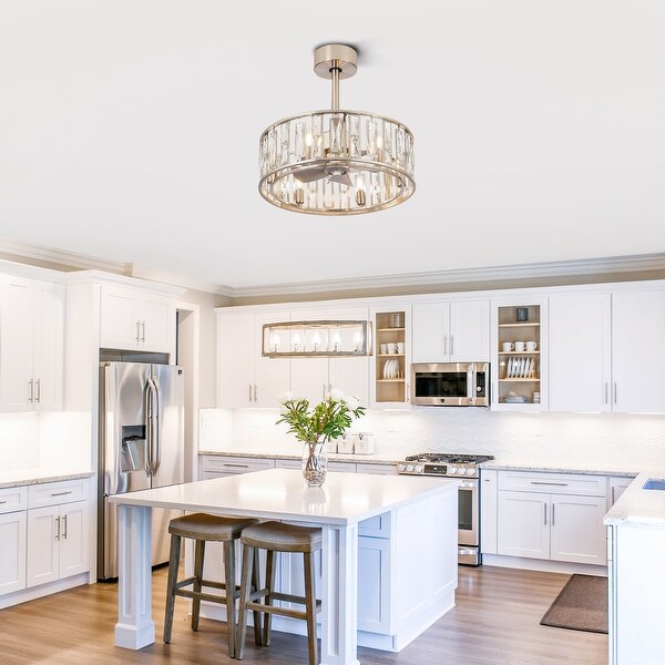 20" Caged Ceiling Fan with Crystal Light Remote Control, Bladeless Chandelier - 20 Inch