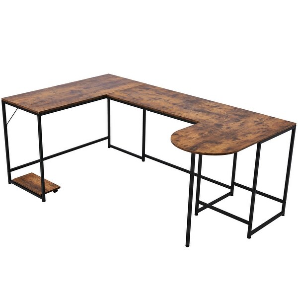 U-shaped Computer Desk, Industrial Corner Writing Desk with CPU Stand, Gaming Table Workstation Desk