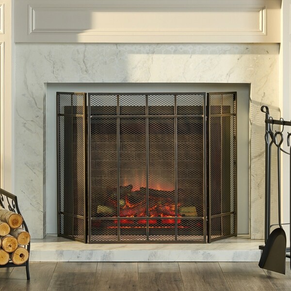 Capaum Modern Iron Fireplace Screen by Christopher Knight Home - 30.00" H x 45.50" W x 1.25" D