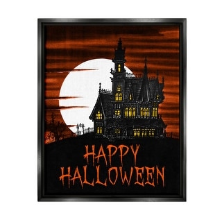 Stupell Happy Halloween Haunted House Framed Floater Canvas Wall Art, Design by The Saturday Evening Post