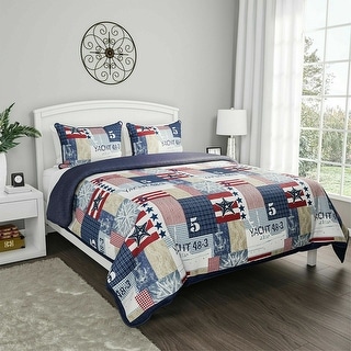 Patchwork Nautical Quilted Blanket Colorful Bedspread Twin