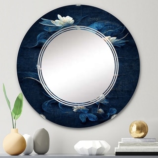 Designart 'Chinese Blue And White Flowers IV' Printed Floral Wall Mirror
