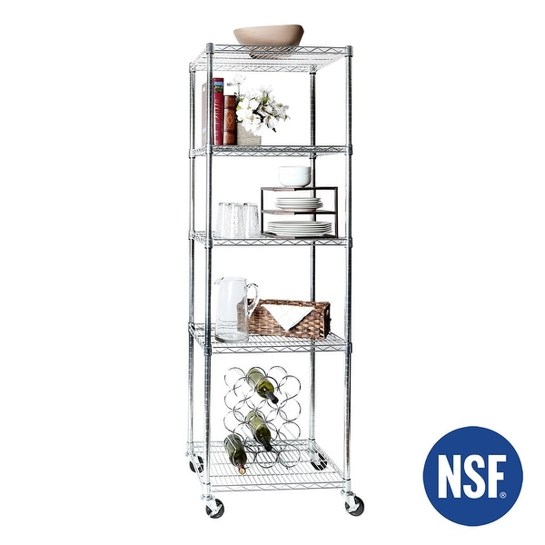 Seville Classics UltraDurable Commercial-Grade 5-Tier NSF-Certified Steel Wire Shelving with Wheels, 24" W x 18" D x 72" H
