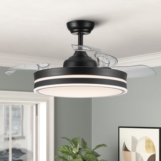 42" Black Frame Retractable Ceiling Fan Light with Remote Control