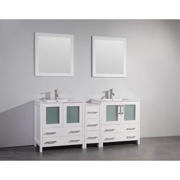 Vanity Art 72" Double Sink Bathroom Vanity Set 7 Dove-Tailed Drawers, 2 Cabinets, 2 Shelves, Soft-Closing Doors with Free Mirror