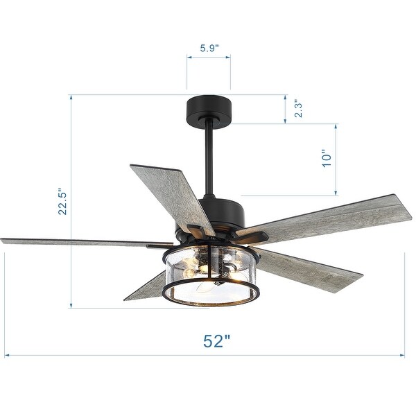52 Inch Farmhouse 5-Blade Ceiling Fan with Light Kit and Remote Included