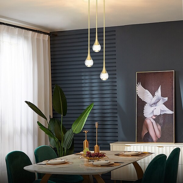 3-Light Polished Nickel/Brushed Brass LED Cluster Pendant Light with K9 Crystal